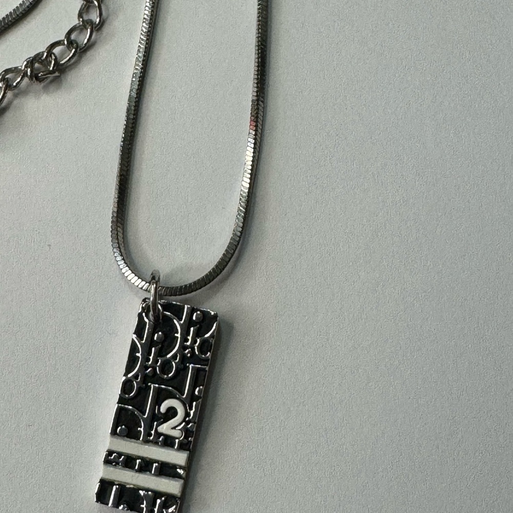 Dior Trotter 2 Silver & Graphite (Black) Logo Pendant Necklace - Picture 5 of 10